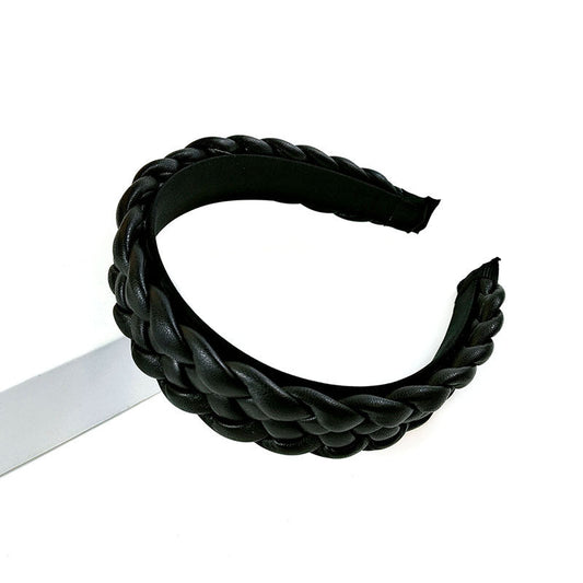 JMT-614154 Leather Braided Headband for Women - Candy-Colored Geometric Design Hairpin in Various Colors