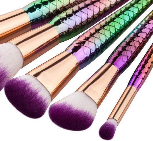 JMT-614218 Mermaid-Inspired Makeup Brush Set with Fish Design - 5 Piece Beauty Tool Set