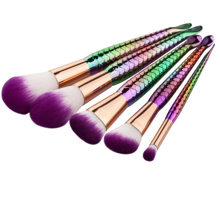 JMT-614218 Mermaid-Inspired Makeup Brush Set with Fish Design - 5 Piece Beauty Tool Set