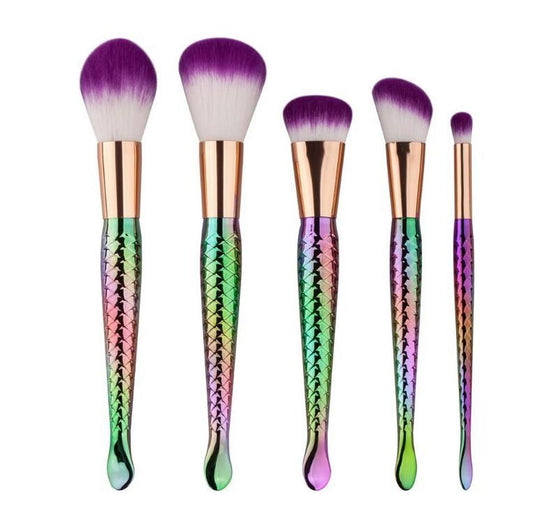 JMT-614218 Mermaid-Inspired Makeup Brush Set with Fish Design - 5 Piece Beauty Tool Set
