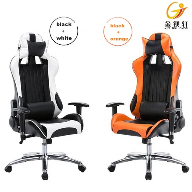 JMT-614538 High Back Office Gaming Chair with Adjustable Height - Aluminium Frame and PU/Real Leather, High Density Foam
