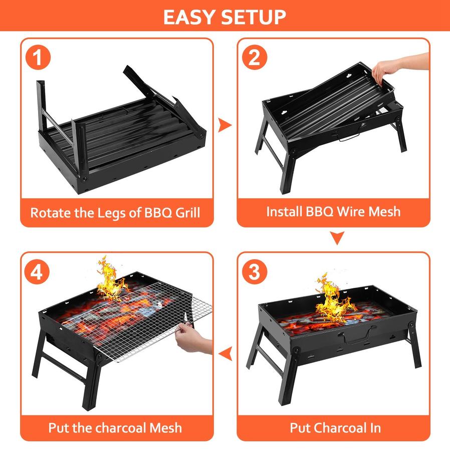 JMT-614666 Portable Foldable Charcoal BBQ Grill for Camping, Picnics, and Garden Use
