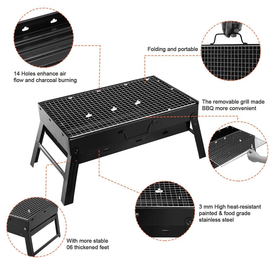 JMT-614666 Portable Foldable Charcoal BBQ Grill for Camping, Picnics, and Garden Use