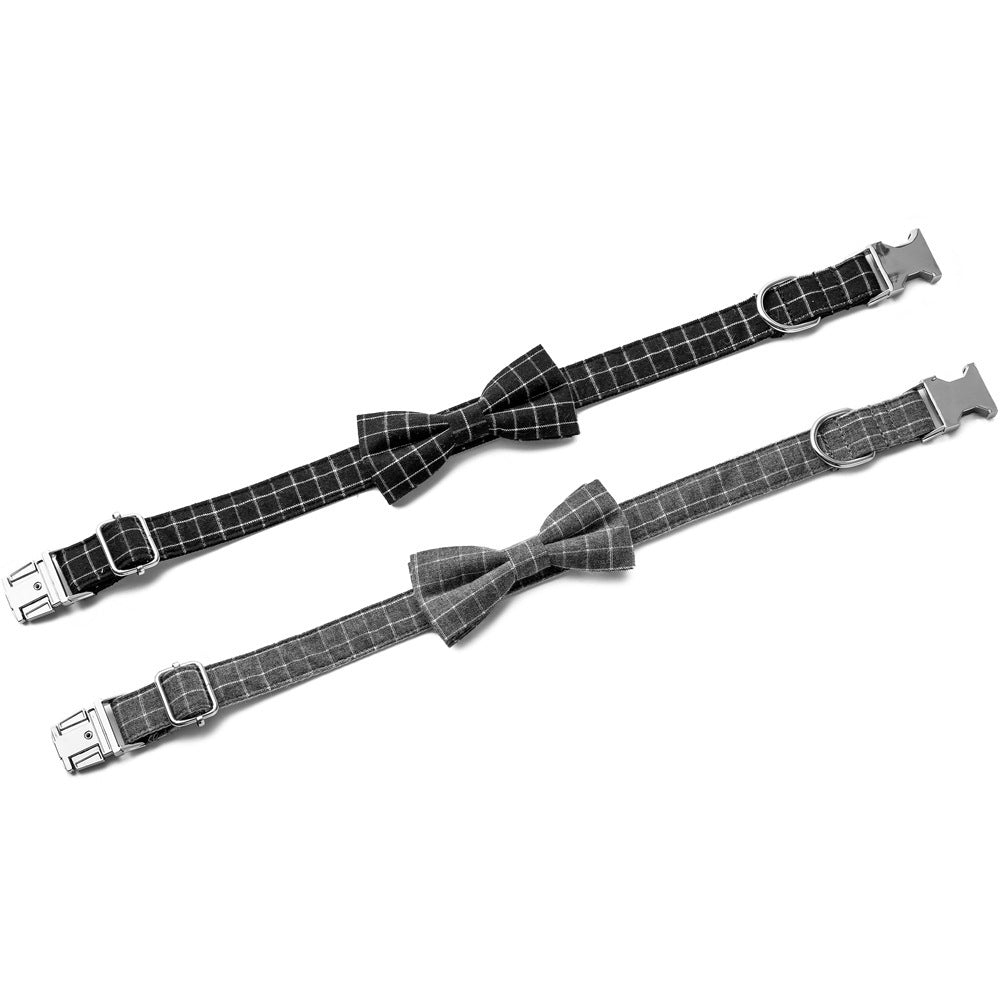 JMT-615434 British Style Plaid Dog Collar with Adjustable Alloy Socket – Available in Black and Gray, Sizes S, M, L