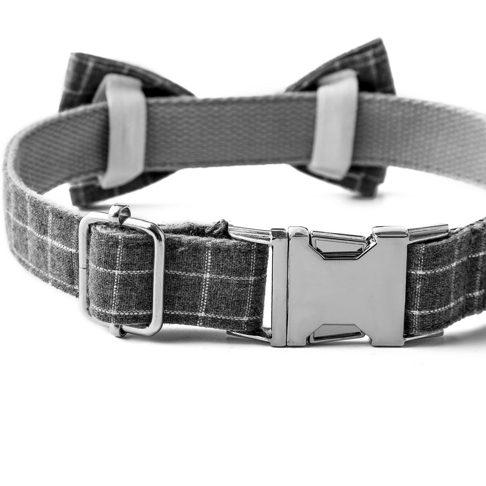 JMT-615434 British Style Plaid Dog Collar with Adjustable Alloy Socket – Available in Black and Gray, Sizes S, M, L