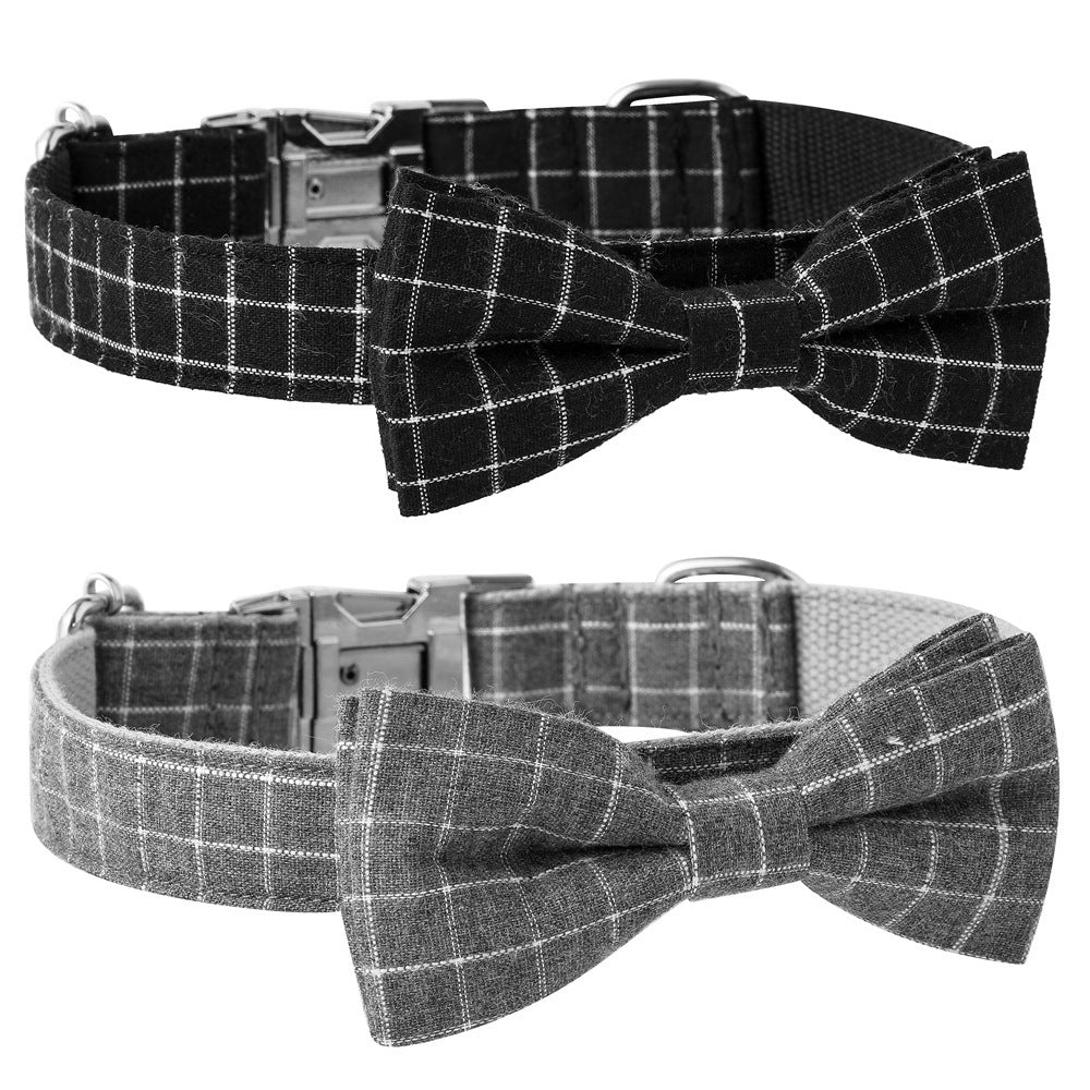 JMT-615434 British Style Plaid Dog Collar with Adjustable Alloy Socket – Available in Black and Gray, Sizes S, M, L