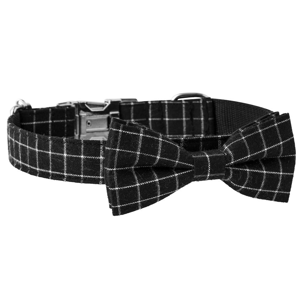 JMT-615434 British Style Plaid Dog Collar with Adjustable Alloy Socket – Available in Black and Gray, Sizes S, M, L