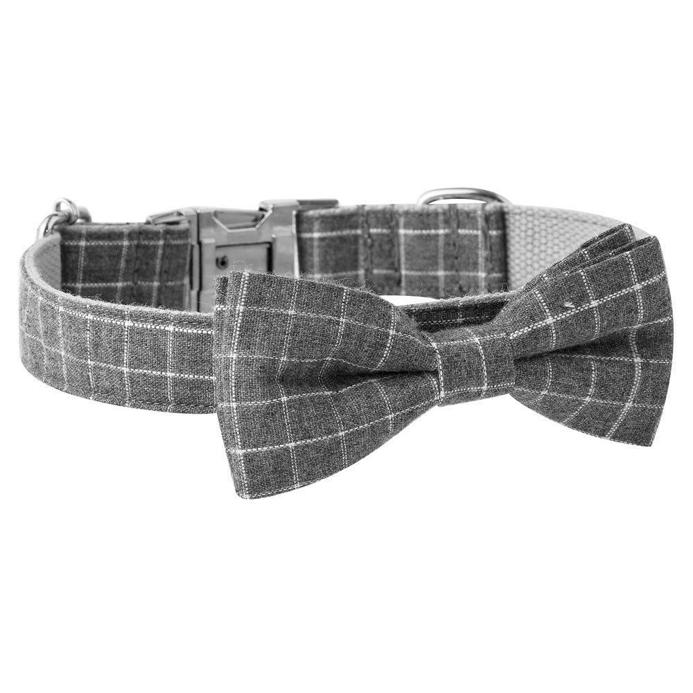 JMT-615434 British Style Plaid Dog Collar with Adjustable Alloy Socket – Available in Black and Gray, Sizes S, M, L