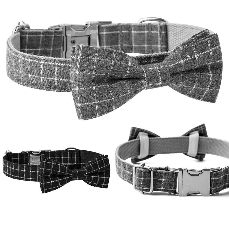 JMT-615434 British Style Plaid Dog Collar with Adjustable Alloy Socket – Available in Black and Gray, Sizes S, M, L