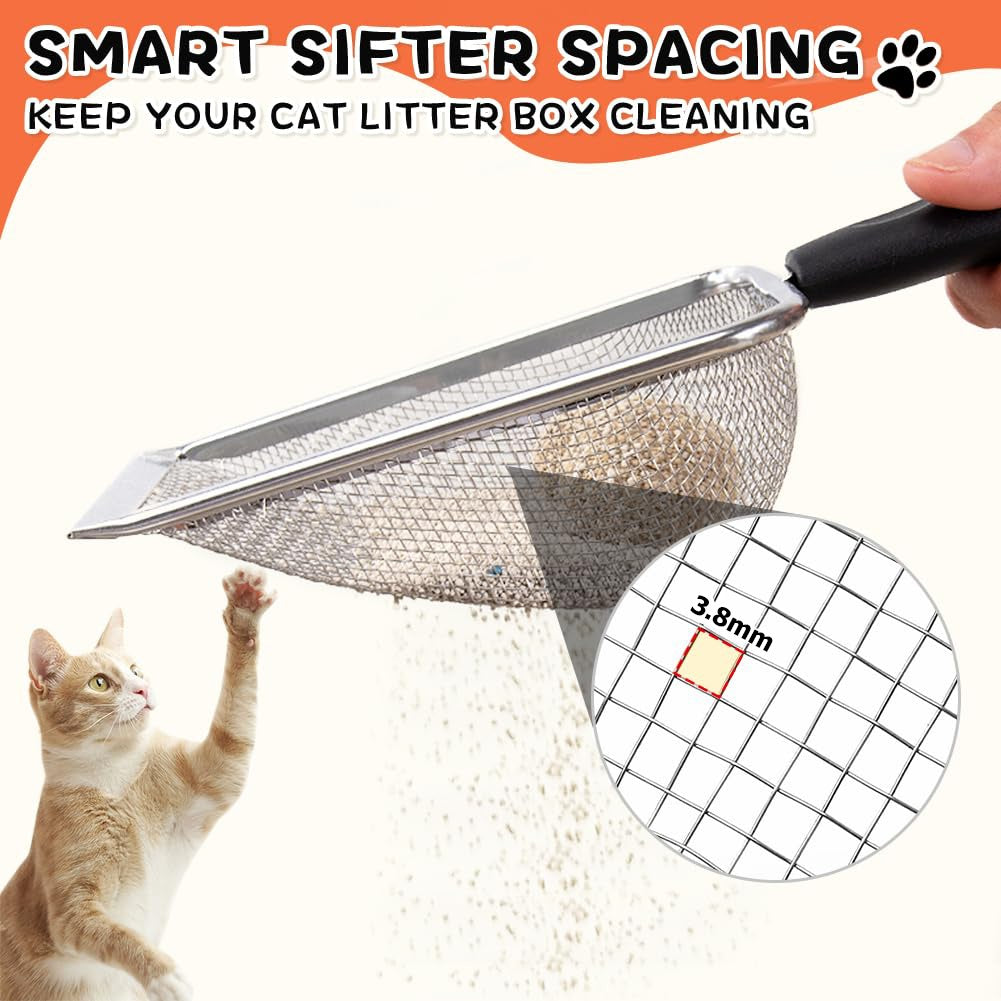 JMT-615754 Stainless Steel Cat Litter Scoop with Small Mesh Design for Easy Cleaning and Ergonomic Handle
