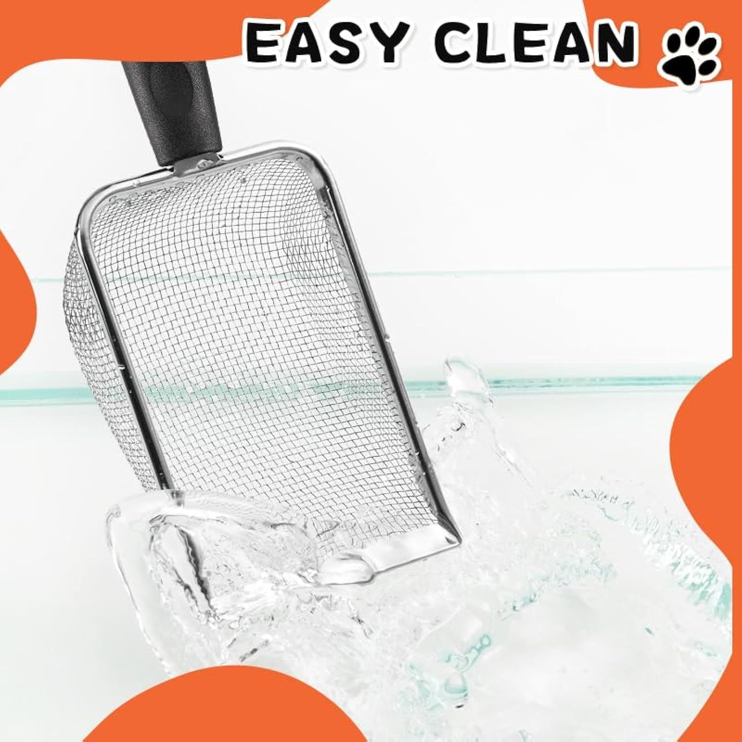 JMT-615754 Stainless Steel Cat Litter Scoop with Small Mesh Design for Easy Cleaning and Ergonomic Handle