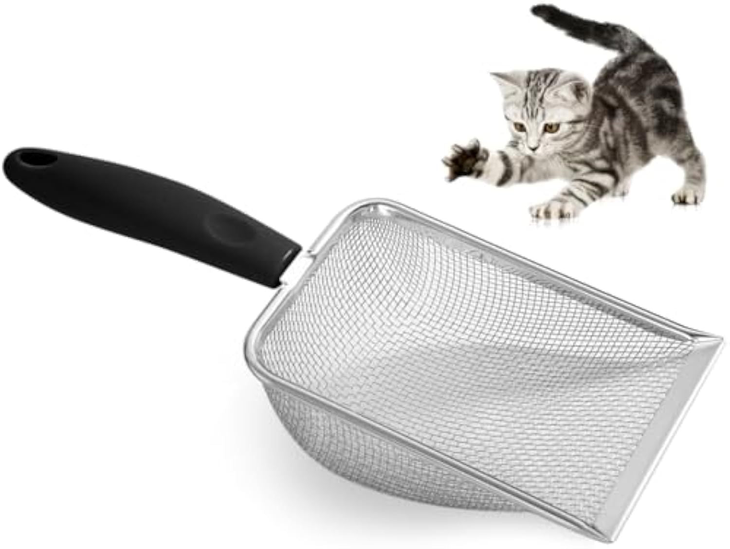 JMT-615754 Stainless Steel Cat Litter Scoop with Small Mesh Design for Easy Cleaning and Ergonomic Handle
