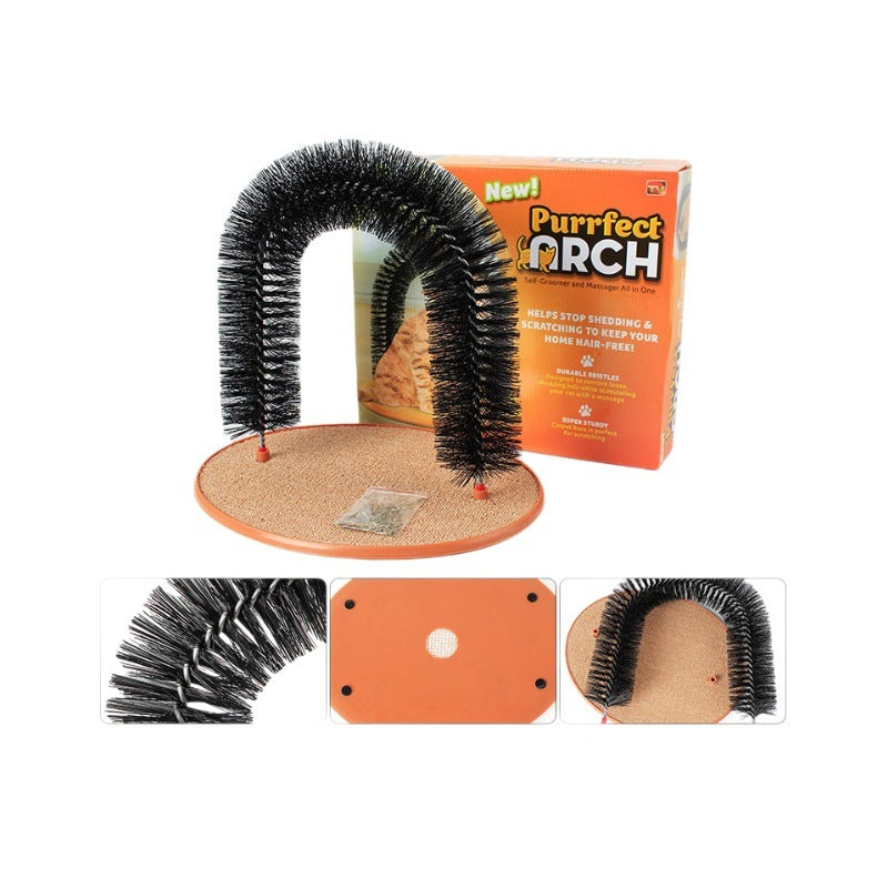 JMT-615946 Arched Cat Grooming and Scratching Station with Built-in Brush for Self-Grooming and Itch Relief