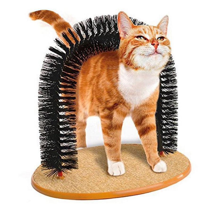 JMT-615946 Arched Cat Grooming and Scratching Station with Built-in Brush for Self-Grooming and Itch Relief