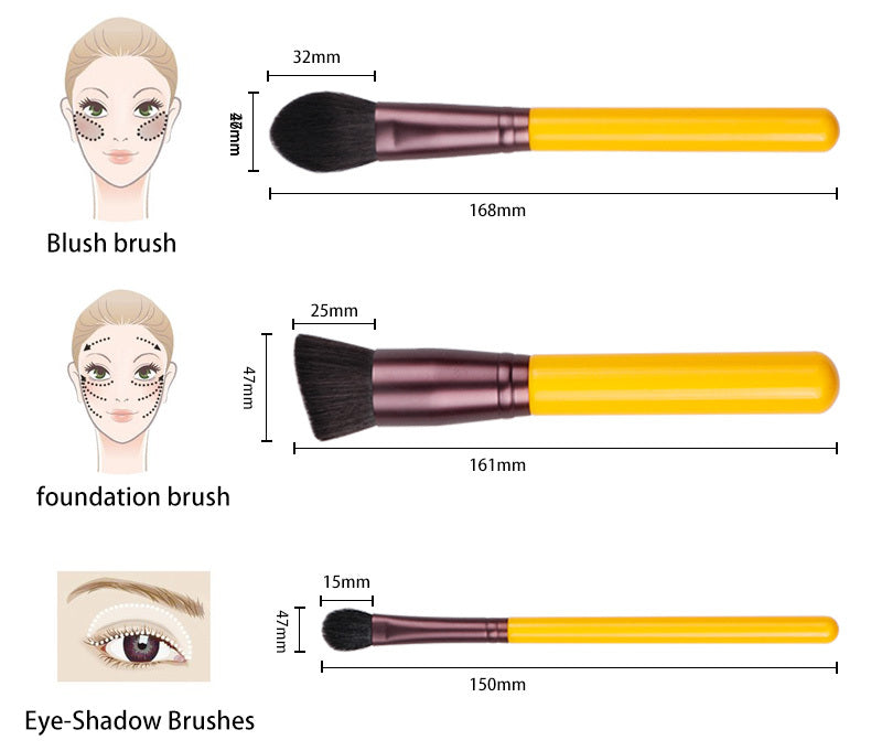 JMT-616202 11-Piece Yellow Duck Makeup Brush Set with Wooden Handles and Soft Bristles