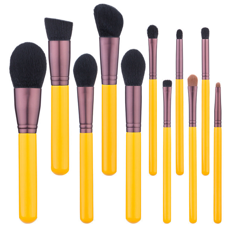 JMT-616202 11-Piece Yellow Duck Makeup Brush Set with Wooden Handles and Soft Bristles