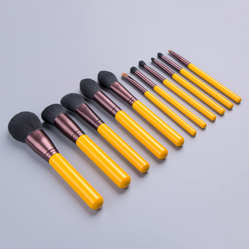 JMT-616202 11-Piece Yellow Duck Makeup Brush Set with Wooden Handles and Soft Bristles