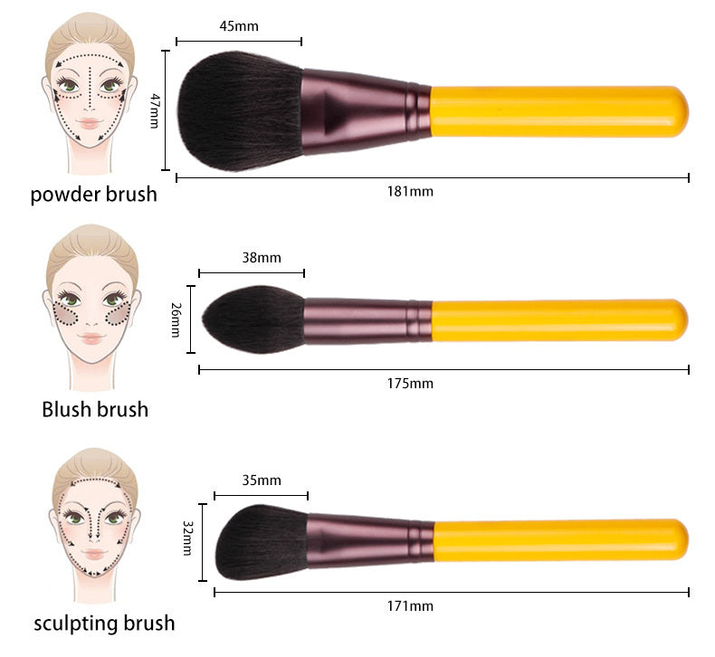 JMT-616202 11-Piece Yellow Duck Makeup Brush Set with Wooden Handles and Soft Bristles