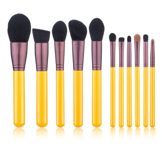 JMT-616202 11-Piece Yellow Duck Makeup Brush Set with Wooden Handles and Soft Bristles