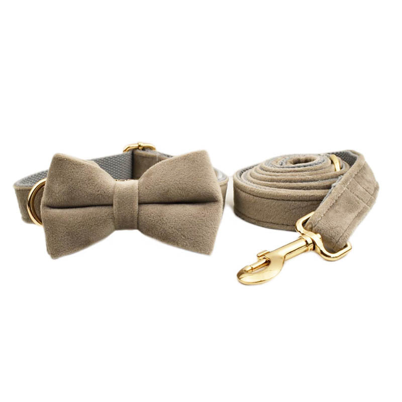 JMT-616266 Velvet Pet Collar with Adjustable Traction Rope and Bow Tie, Available in Multiple Sizes