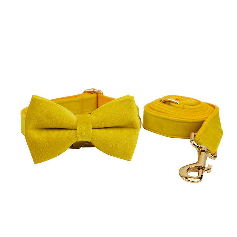 JMT-616266 Velvet Pet Collar with Adjustable Traction Rope and Bow Tie, Available in Multiple Sizes