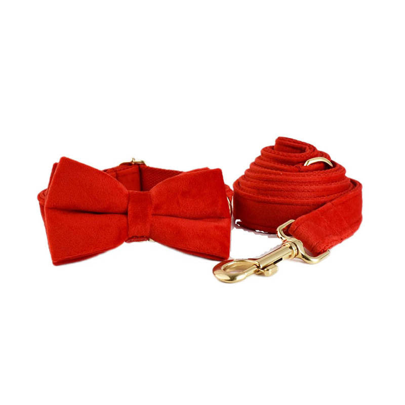 JMT-616266 Velvet Pet Collar with Adjustable Traction Rope and Bow Tie, Available in Multiple Sizes