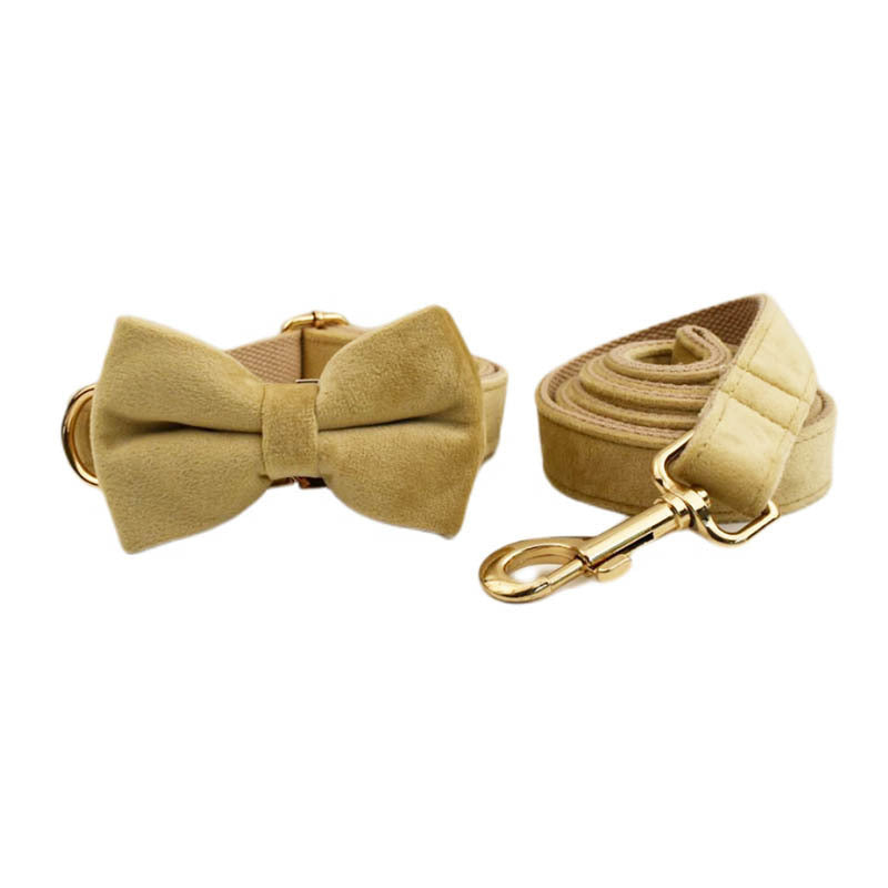 JMT-616266 Velvet Pet Collar with Adjustable Traction Rope and Bow Tie, Available in Multiple Sizes