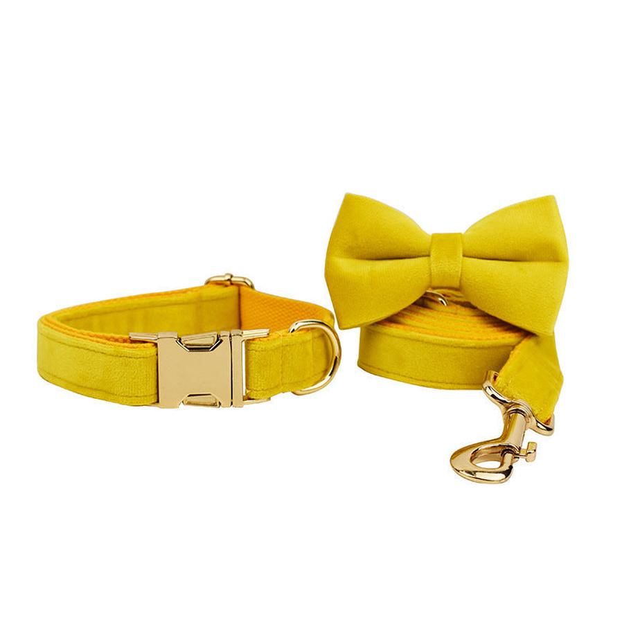 JMT-616266 Velvet Pet Collar with Adjustable Traction Rope and Bow Tie, Available in Multiple Sizes