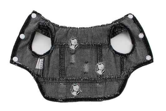 JMT-616714 Black Ripped Denim Vest for Dogs - XS to XXL, Stylish Pet Clothing
