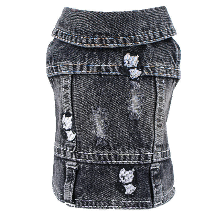 JMT-616714 Black Ripped Denim Vest for Dogs - XS to XXL, Stylish Pet Clothing