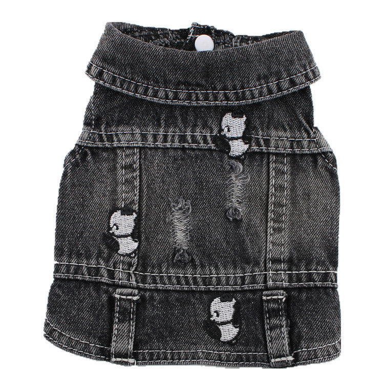 JMT-616714 Black Ripped Denim Vest for Dogs - XS to XXL, Stylish Pet Clothing
