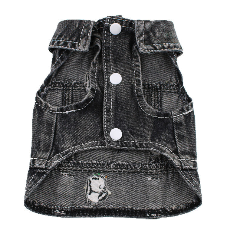 JMT-616714 Black Ripped Denim Vest for Dogs - XS to XXL, Stylish Pet Clothing