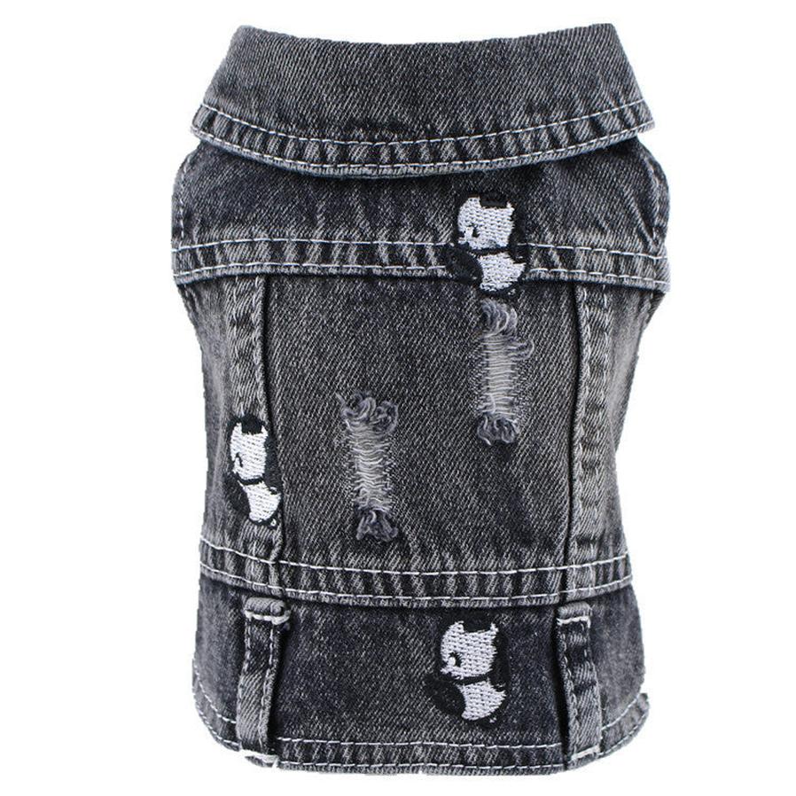 JMT-616714 Black Ripped Denim Vest for Dogs - XS to XXL, Stylish Pet Clothing