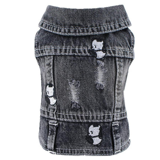 JMT-616714 Black Ripped Denim Vest for Dogs - XS to XXL, Stylish Pet Clothing