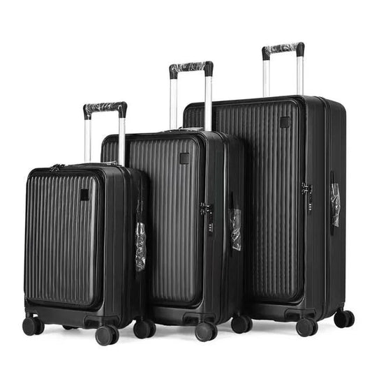 JMT-616970 3-Piece Business Luggage Set with PC Suitcases and Spinner Wheels, Includes Cup Holder