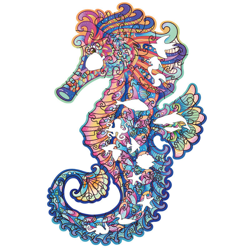 JMT-617098 Three-Dimensional Irregular Wooden Seahorse Puzzle for Youth Ages 15-35
