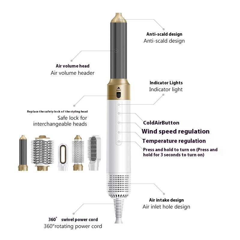 JMT-617226 6-in-1 Multifunctional Hot Air Comb for Curling, Straightening, and Styling Hair