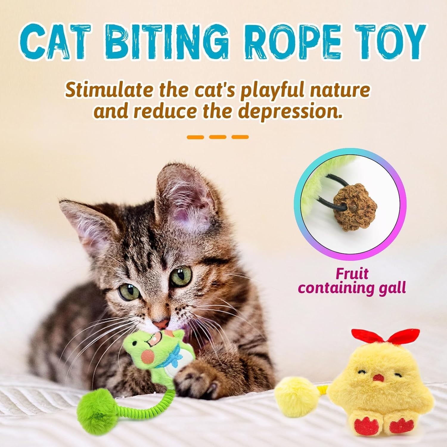 JMT-617226 Interactive Cat Teething Toys with Silvervine Fruit and Fuzzy Ball for Indoor Kittens