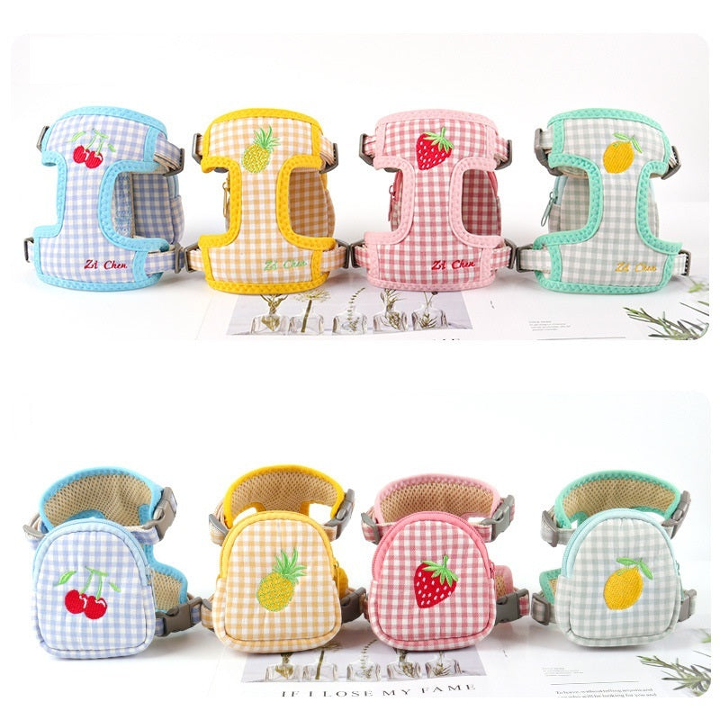 JMT-617418 Plaid Cotton Small Dog Harness for Pet Comfort - Blue, Yellow, Pink, Green Options Available