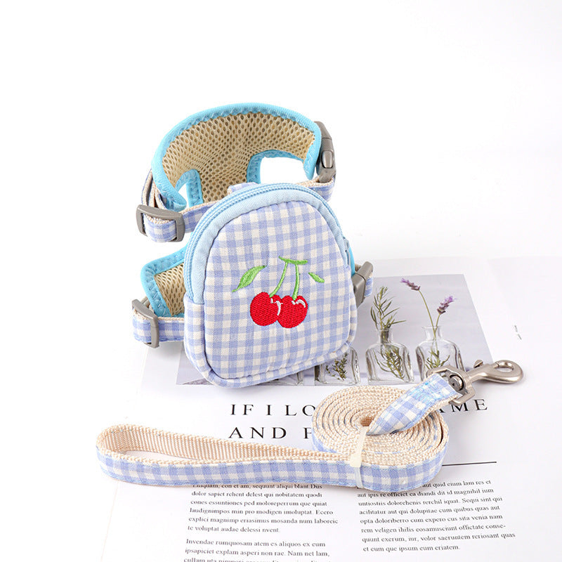 JMT-617418 Plaid Cotton Small Dog Harness for Pet Comfort - Blue, Yellow, Pink, Green Options Available