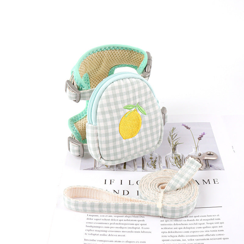 JMT-617418 Plaid Cotton Small Dog Harness for Pet Comfort - Blue, Yellow, Pink, Green Options Available