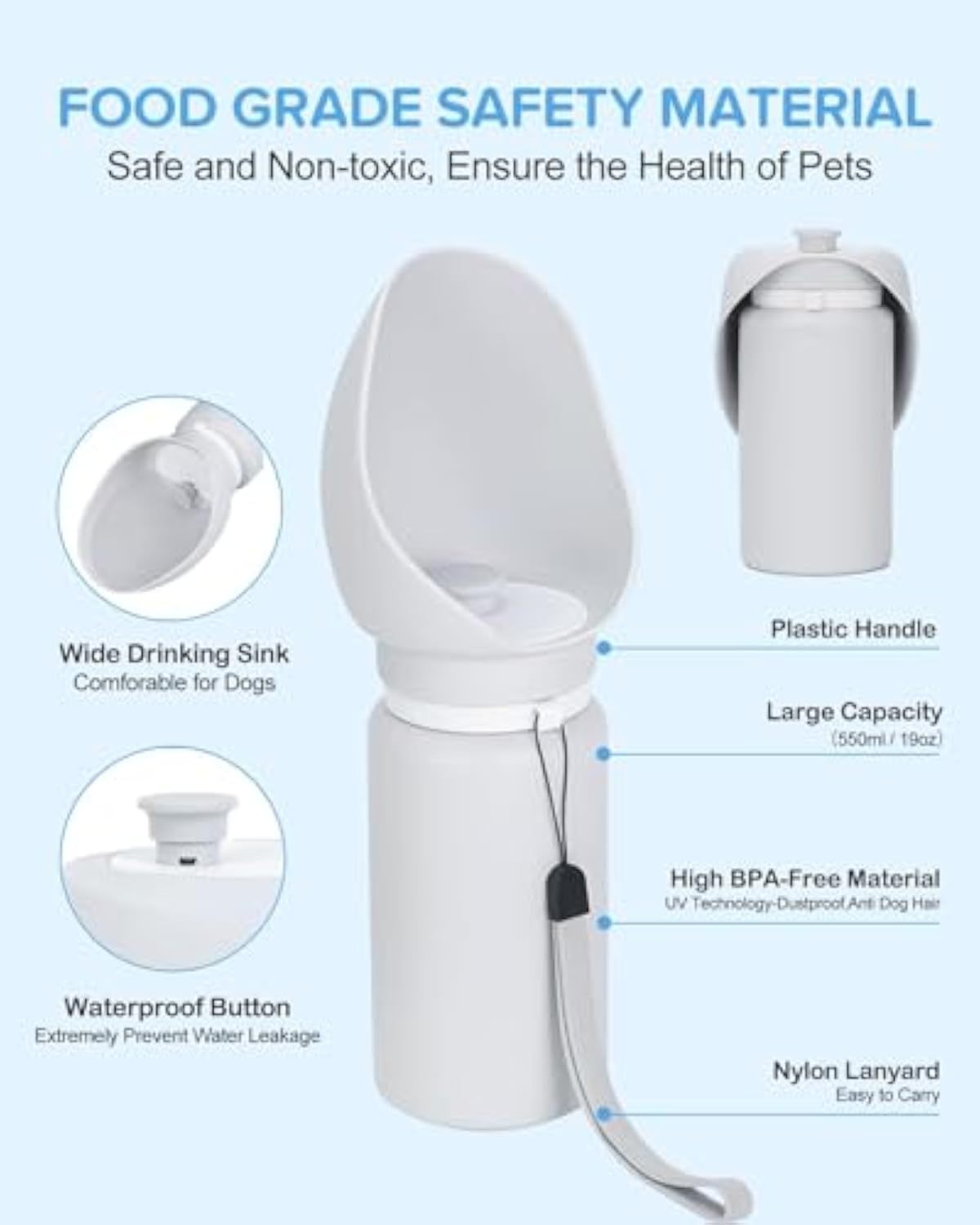 JMT-618058 Portable Leak-Proof Dog Water Bottle | 550ml Foldable Silicone Travel Dispenser для Pets