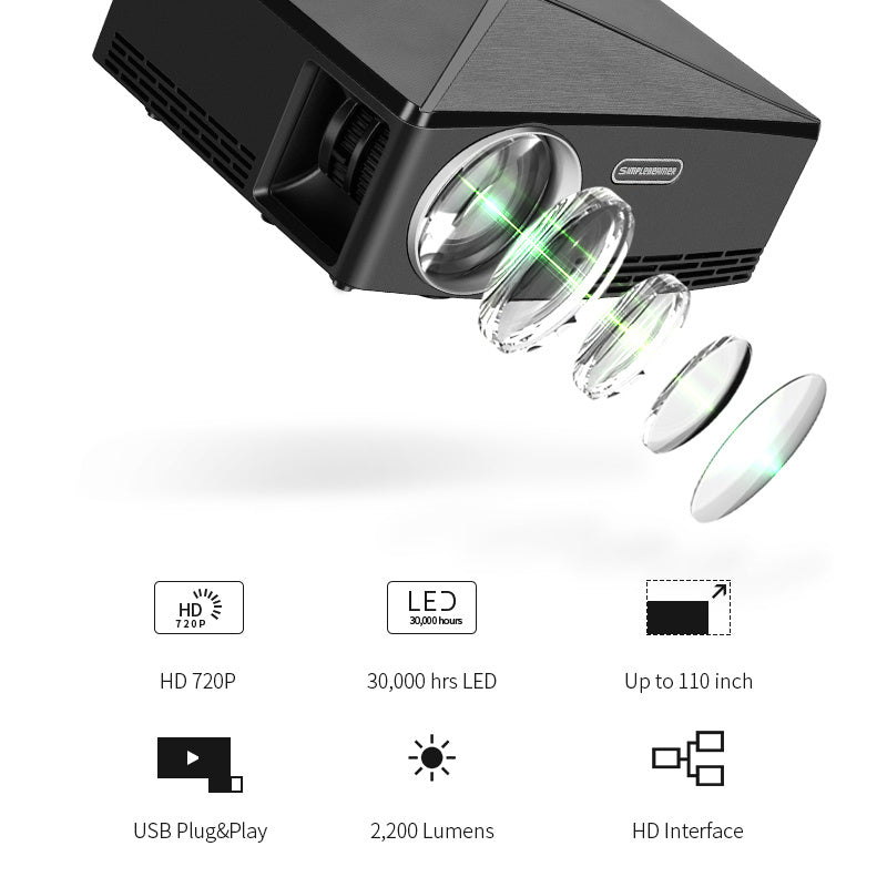 JMT-618250 720p Home Desktop Projector with 2000 Lumens Brightness, Glass Lens and Dual Version Options