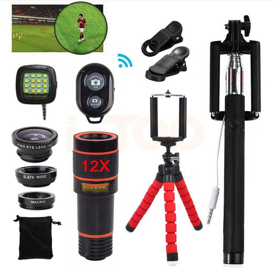 JMT-618762 12-in-1 Smartphone Photography Lens Kit with Tripod and Monopod