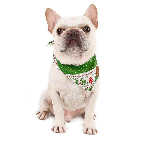 JMT-619850 Stylish Cotton/Polyester Bib for Cats and Dogs in Red and Green Deer Patterns