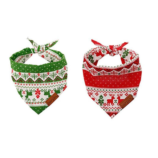 JMT-619850 Stylish Cotton/Polyester Bib for Cats and Dogs in Red and Green Deer Patterns