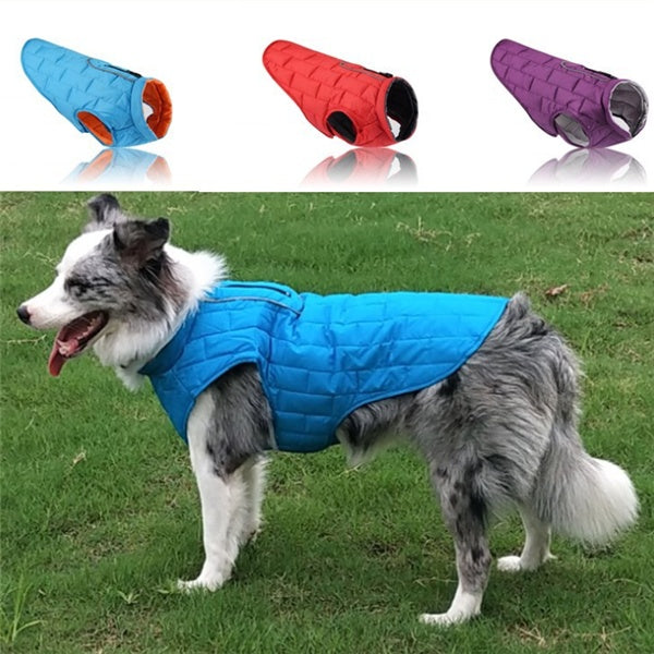 JMT-620298 Two-Tone Plaid Dog Jacket in Red, Blue, and Purple - Sizes S to XXL