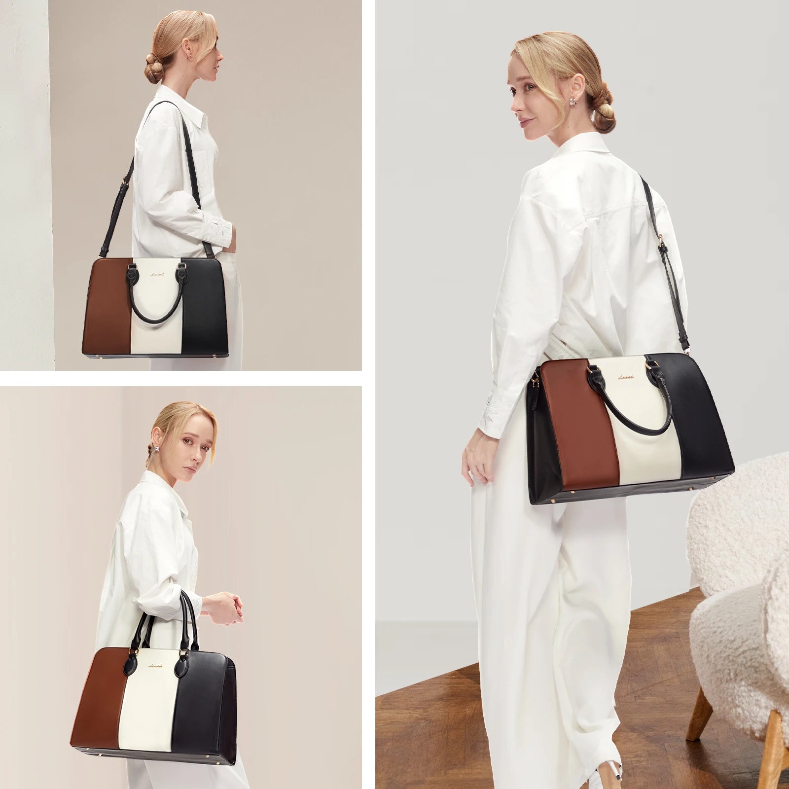 JMT-620362 Elegant Waterproof Laptop Tote Bag for Women, 15.6 Inch Leather Work Briefcase with Spacious Storage