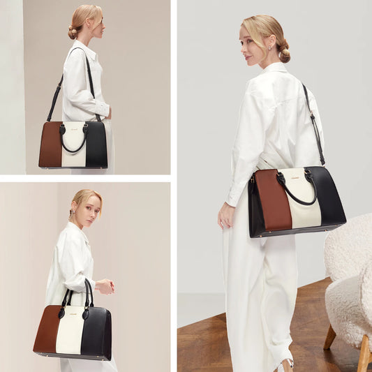 JMT-620362 Elegant Waterproof Laptop Tote Bag for Women, 15.6 Inch Leather Work Briefcase with Spacious Storage