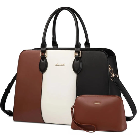 JMT-620362 Elegant Waterproof Laptop Tote Bag for Women, 15.6 Inch Leather Work Briefcase with Spacious Storage